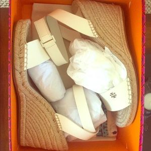 New Tory Burch wedge espadrille w/ leather straps
